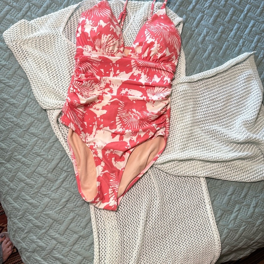 Pink and White Floral Swimsuit